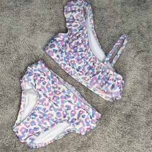 Cat & Jack Pink and Blue Leopard Print Two-Piece Swimsuit